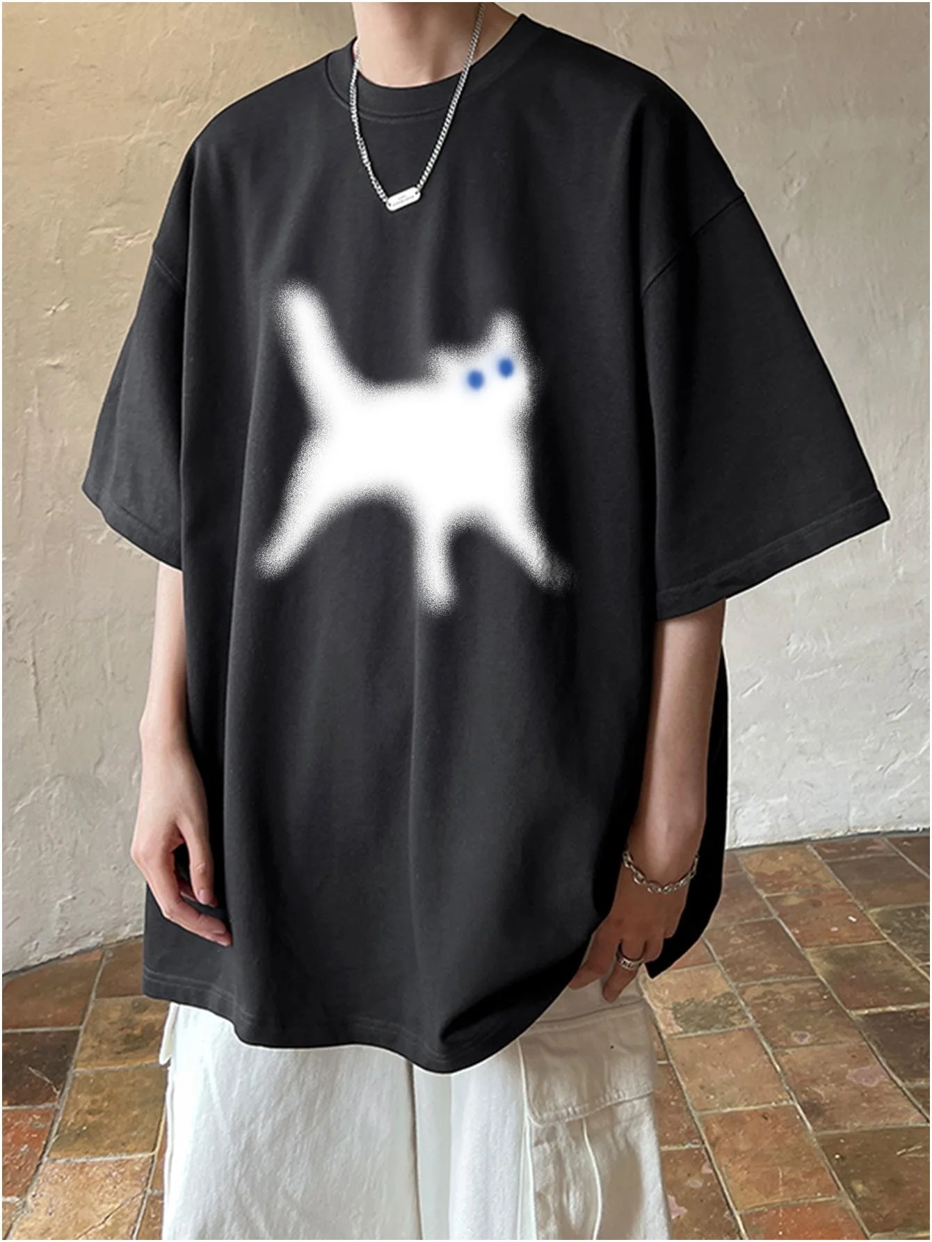 تي شيرت رجالي مطبوع شكل قط