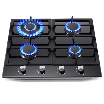 Tieasy 24 Inch 4 Burner Built-in Tempered Glass NG/LPG Convertible Thermocouple Protection Child lock Gas Cooktop GH003-244G 1