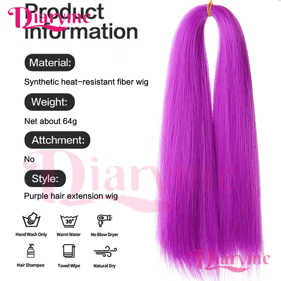 Purple Hair Extension Wig Synthetic Wig Pre-stretched Straight Hair Extension Wig is Suitable for Girls' Daily Holiday Braiding