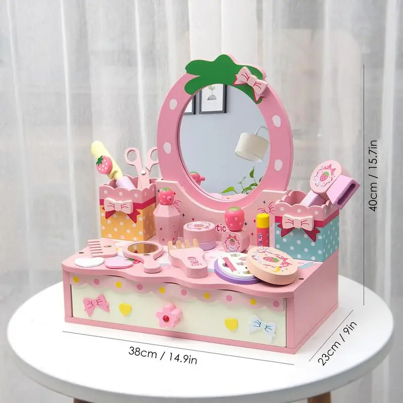Girls Makeup Vanity Set Children Vanity Hair Salon Toy Simulation Makeup Table With Mirror Princess Makeup Pretend Toy For Girls 6