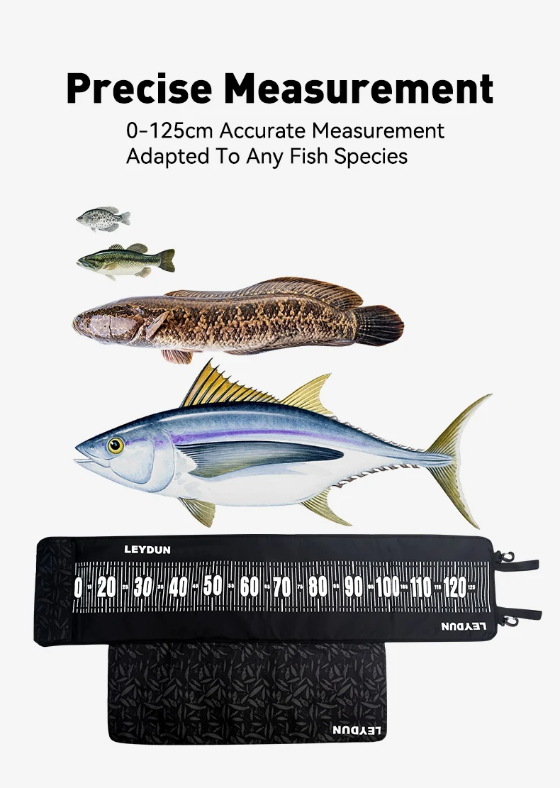 Leydun 125cm Fisch maß Matte Angel werkzeuge werden mit einem Mess lineal und einem gepolsterten, knienden Angel gerät geliefert – Detail 3