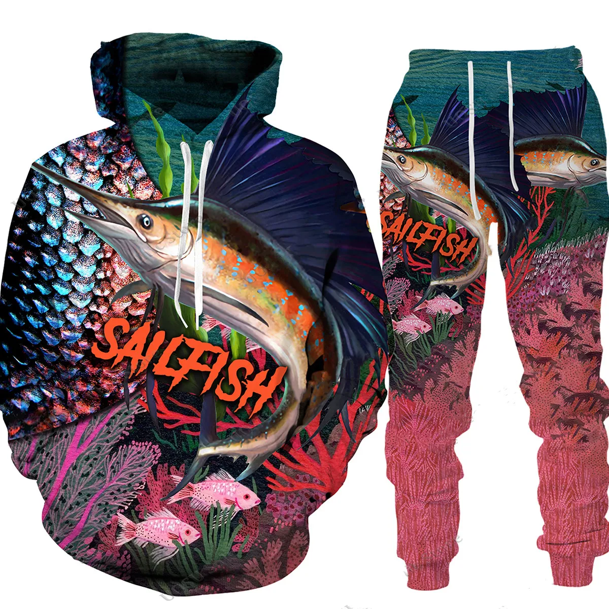 Cheap Spring Autumn 3D Fish Print Men Women Hoodie+Pants 2pcs Sets Camo  Fishing Hunting Camping Clothes Fashion Outdoor Sportswear Set