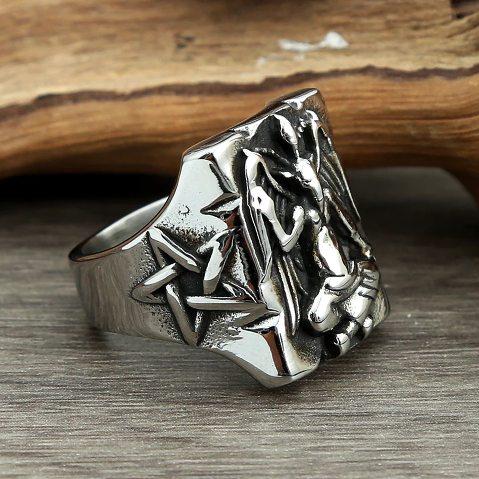 男性と女性のためのゴシックシールリング,五芒星,ステンレス鋼