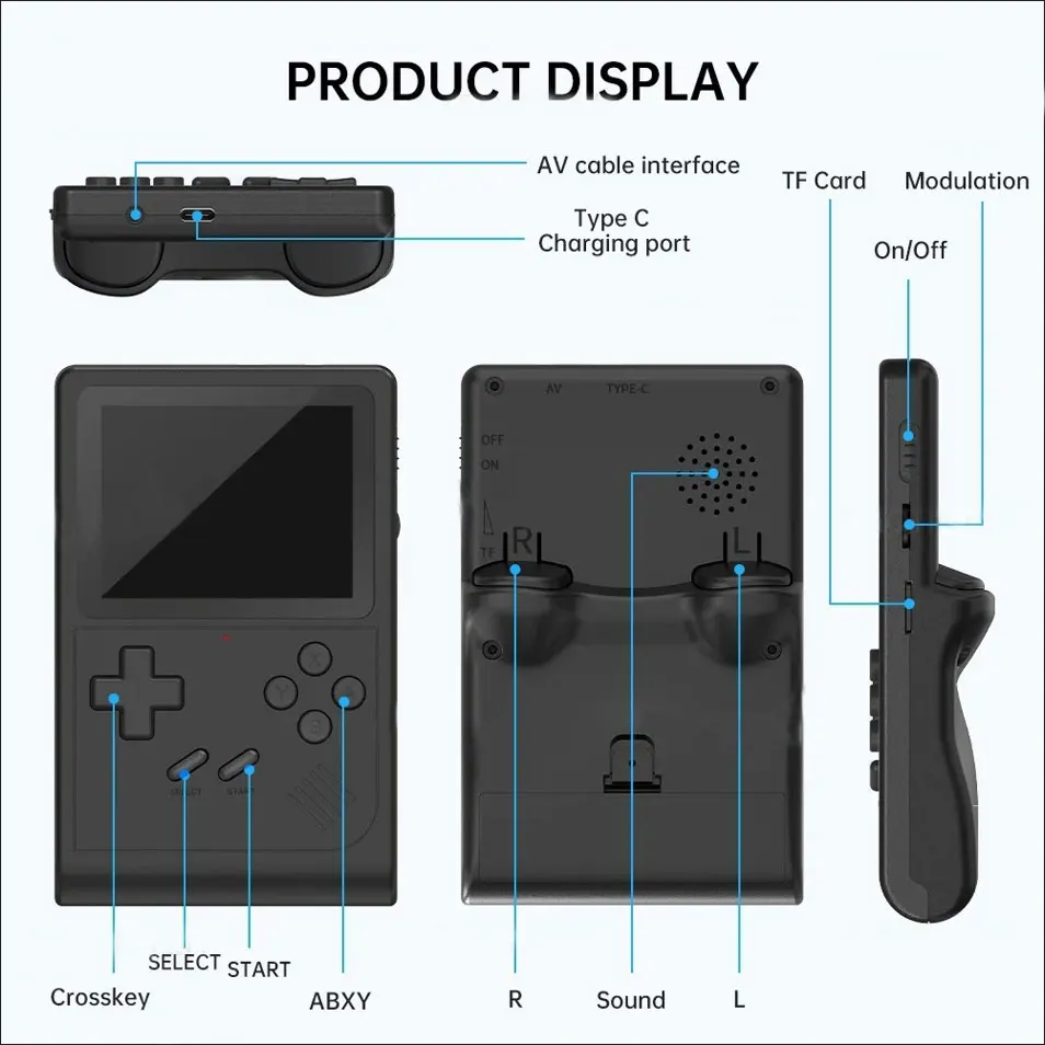 Handheld Game Player 3.0 Inch Screen Console Built-in 6000+ Games Video Game Console Support AV Output for SFC/GB/GBA/MD