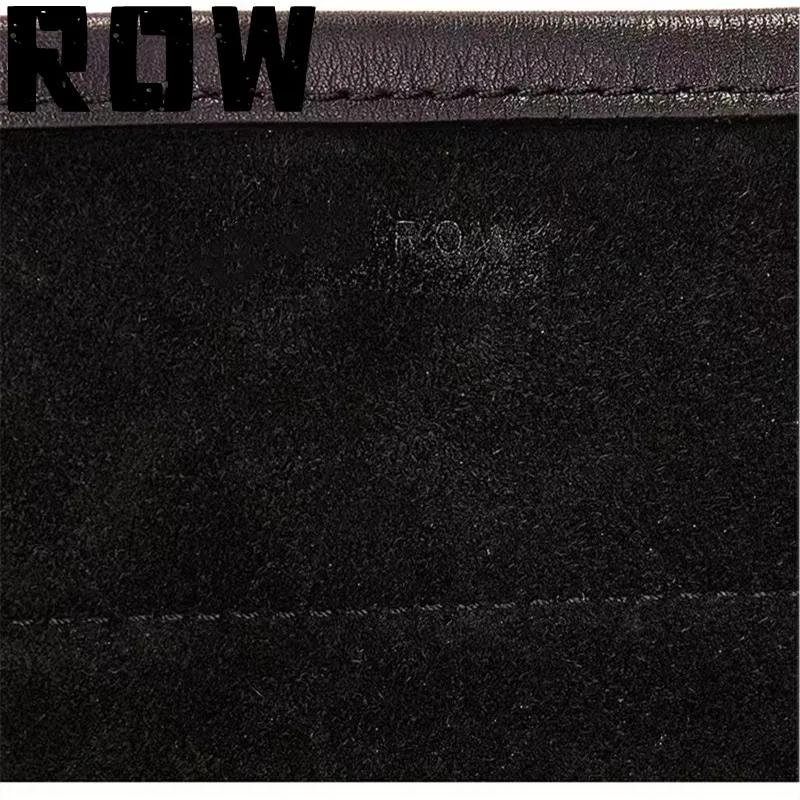 ROW2023 Women's Bag Black Cowhide Simple Flip Cap Large Capacity Nylon Drawstring Decoration Tote Bag Handbill Shoulder Bag