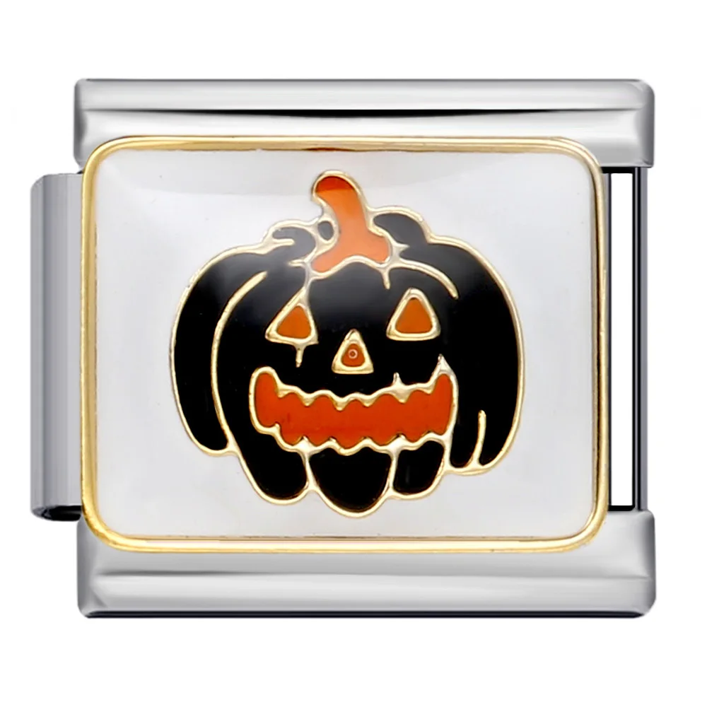 Mode Farbe Glasur Gothic Halloween Zauberin Mond Fledermaus Geist Italienische Charm Links Fit 9mm Edelstahl Herstellung DIY Schmuck – Detail 4