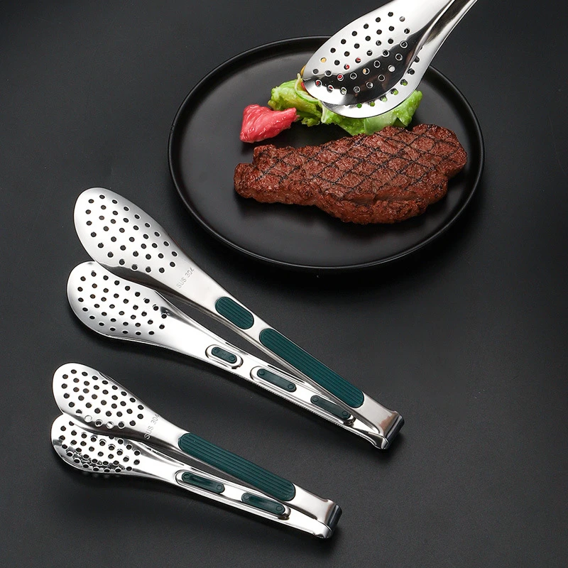 1PC Stainless Steel Food Tongs BBQ Meat Salad Bread Clip Barbecue Grill Non-Slip Clamp Cooking Tools Kitchen Accessories