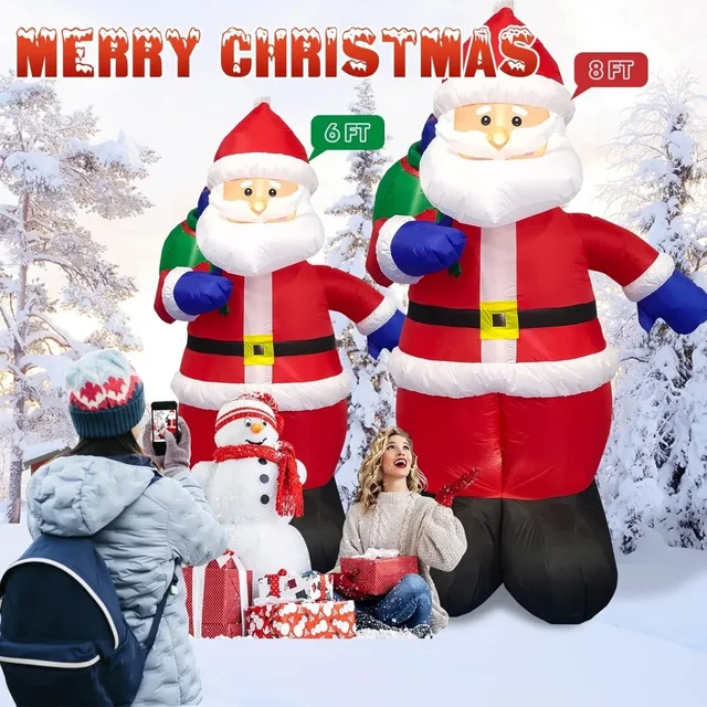 Christmas Inflatables, Santa Outdoor Claus with Gift Bag Built-in LED Lights Blow Up Yard Decoration, Inflatables Christmas 3