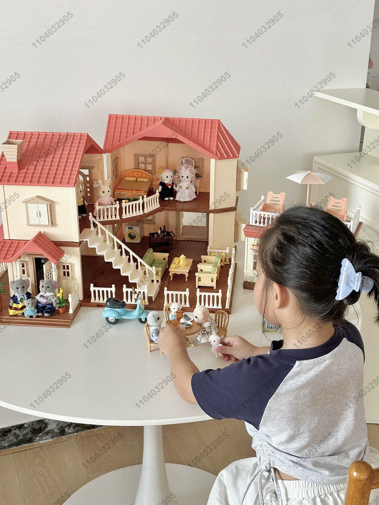 ミニチュア動物ドールハウス森家族ビッグハウスミニ家具ダブル 3 階