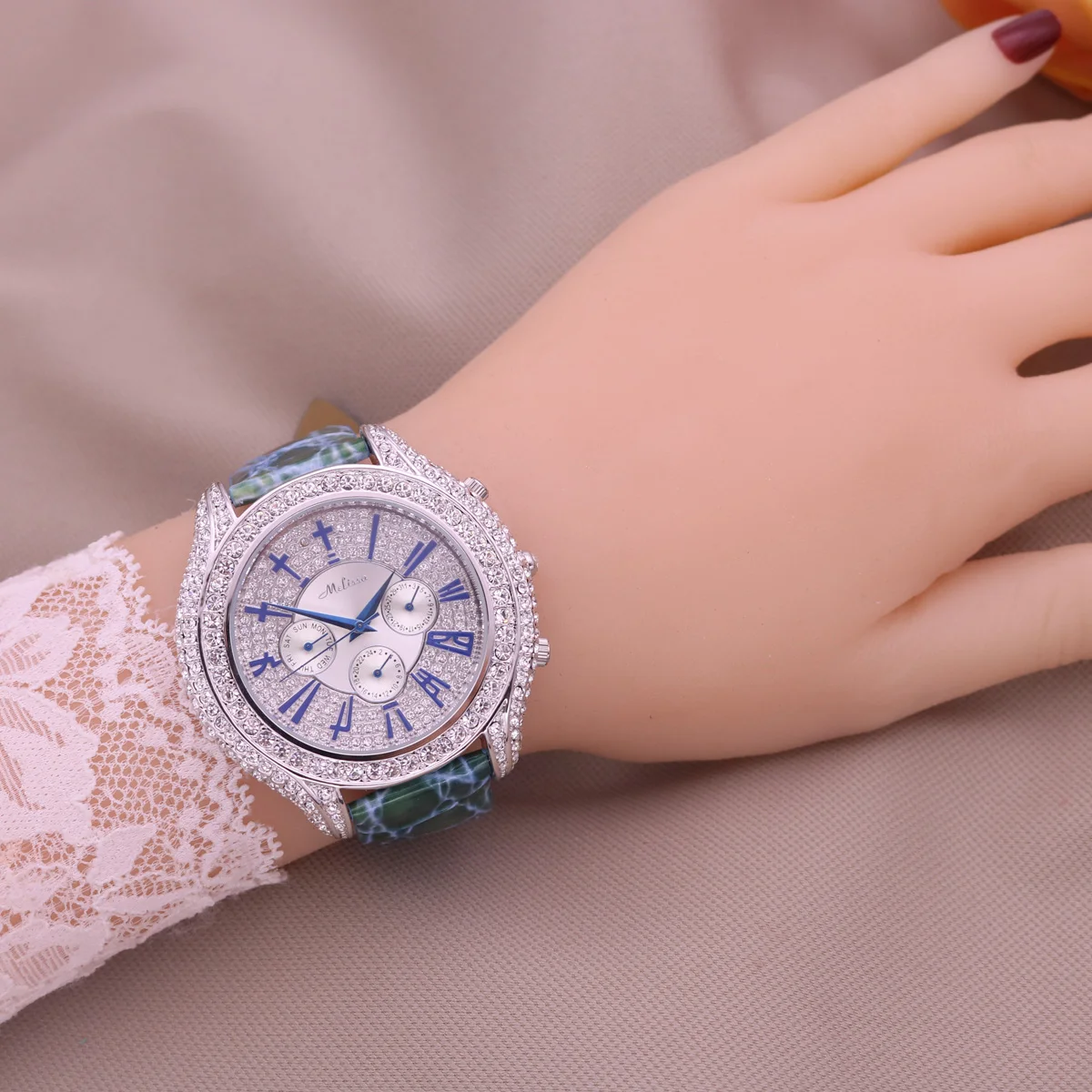 SALE!!! Discount Melissa Crystal Multifunctions Old Types Men's Women's Watch Japan Mov't Fashion Hours Leather Girl's Gift