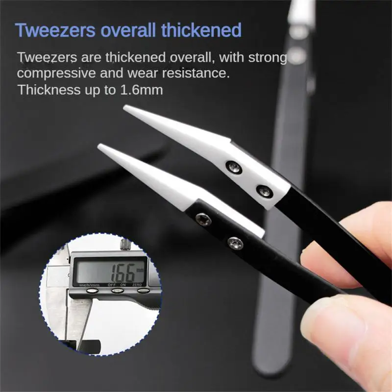 3PCS Stainless Steel Ceramic Tip Tweezers Antimagnetic High Temperature Resistant Non-Conductive Tip Hand Tool Tweezer Tool Ceramic Tweezers