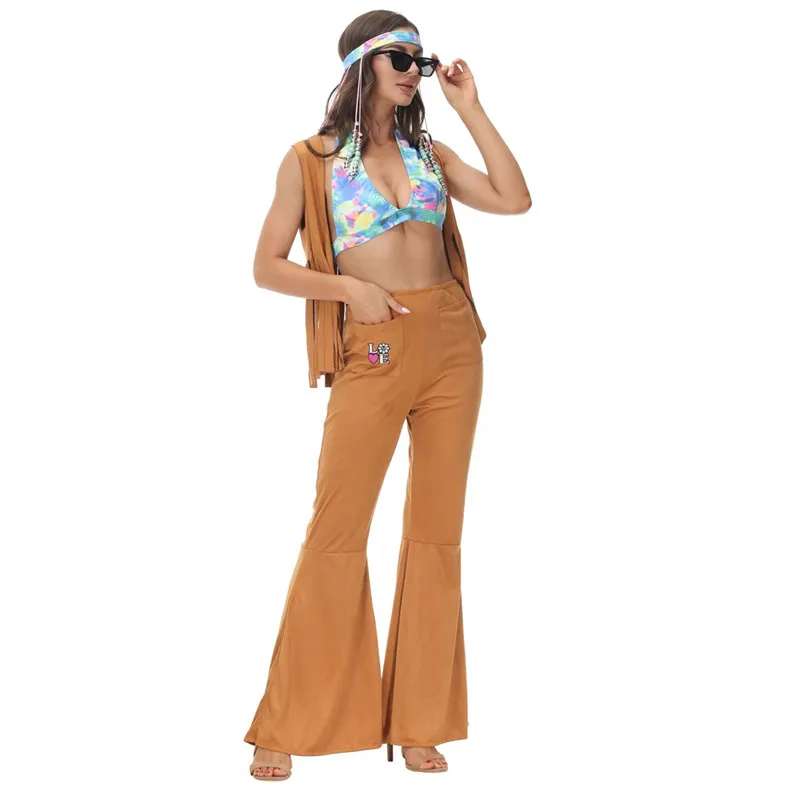 

Adult Women Hippie 60s 70s Peace Love Outfits Halloween Carnival Party Cosplay Disco Hippie Costume Music Festival Fancy Dress