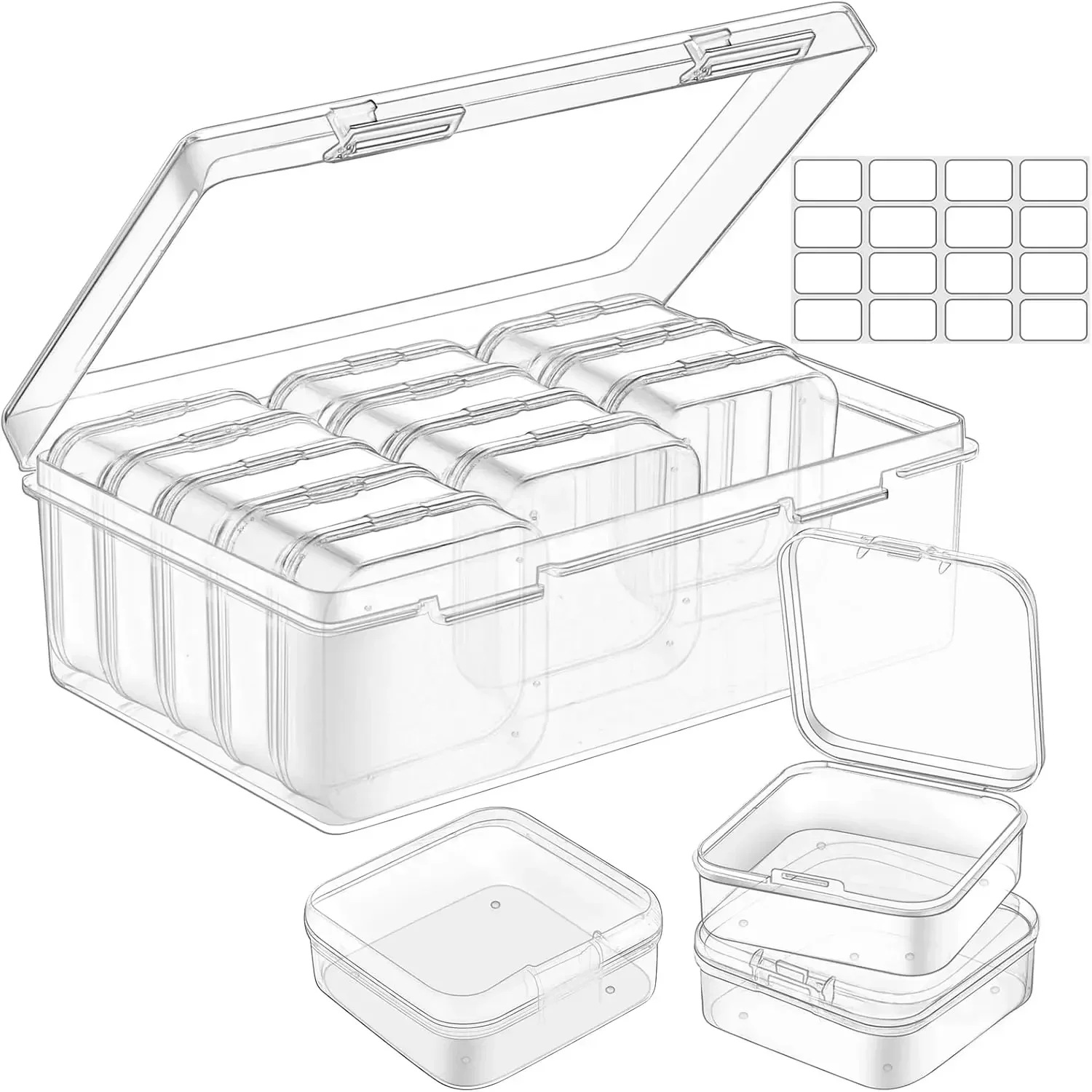 Bead Organizers Container Plastic Storage Case Mini Bead Holder Boxes with Lid Sticker for Beading Craft Jewelry Making Supplies