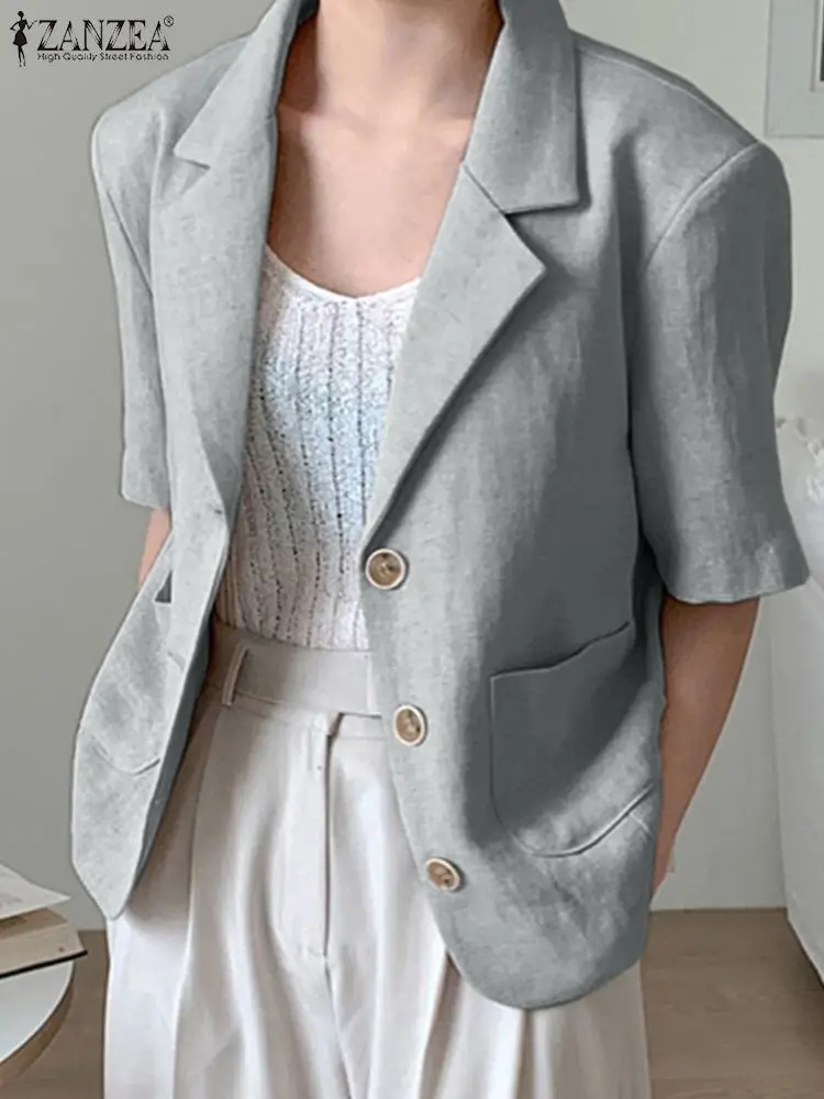 

ZANZEA 2023 Casual Simple Blazer Women Short Sleeve Pockets Elegant Lightweight Blazer Coats Office Korean Fashion Suit Jackets