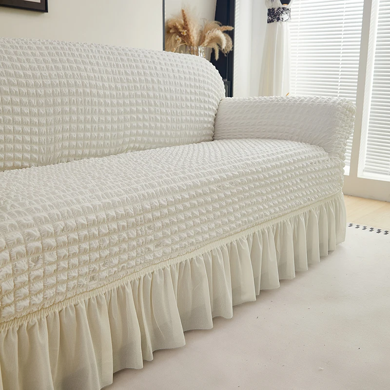 1pc Printed Skirt Sofa Cover, elastic, anti-slip. Simple, modern, all-season, dust & cat-proof. Retractable, washable, durable.