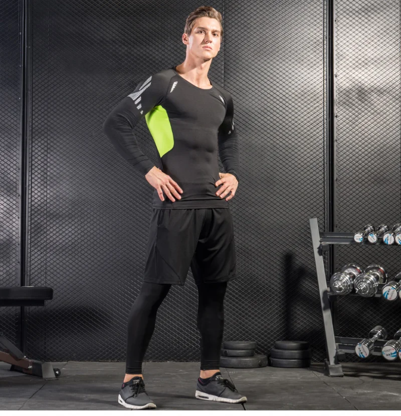Vierteiliges Sportset für Herren, schnell trocknende Strumpfhosen für Fitnessstudio, Basketball, Laufen und Outdoor-Aktivitäten, Conjuntos De Pantalones – Detail 4