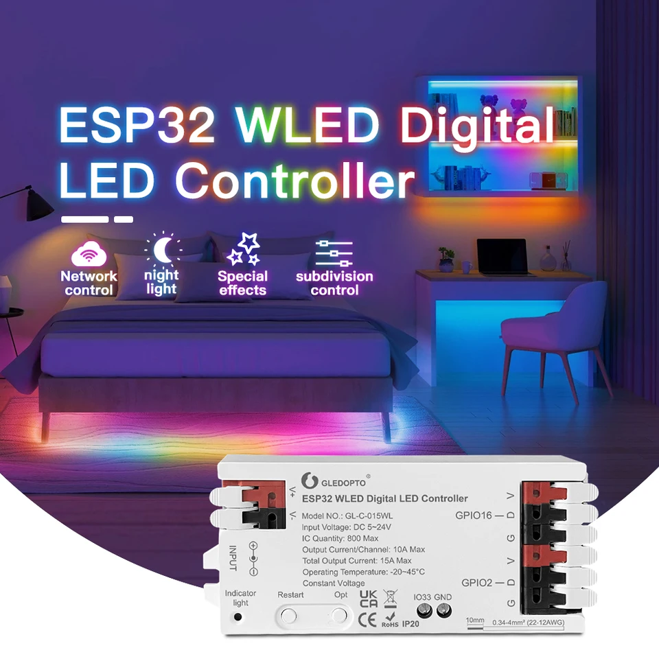 Led Controller W ESP32 With Mic Addressable For RGB RGBW Light Strip
