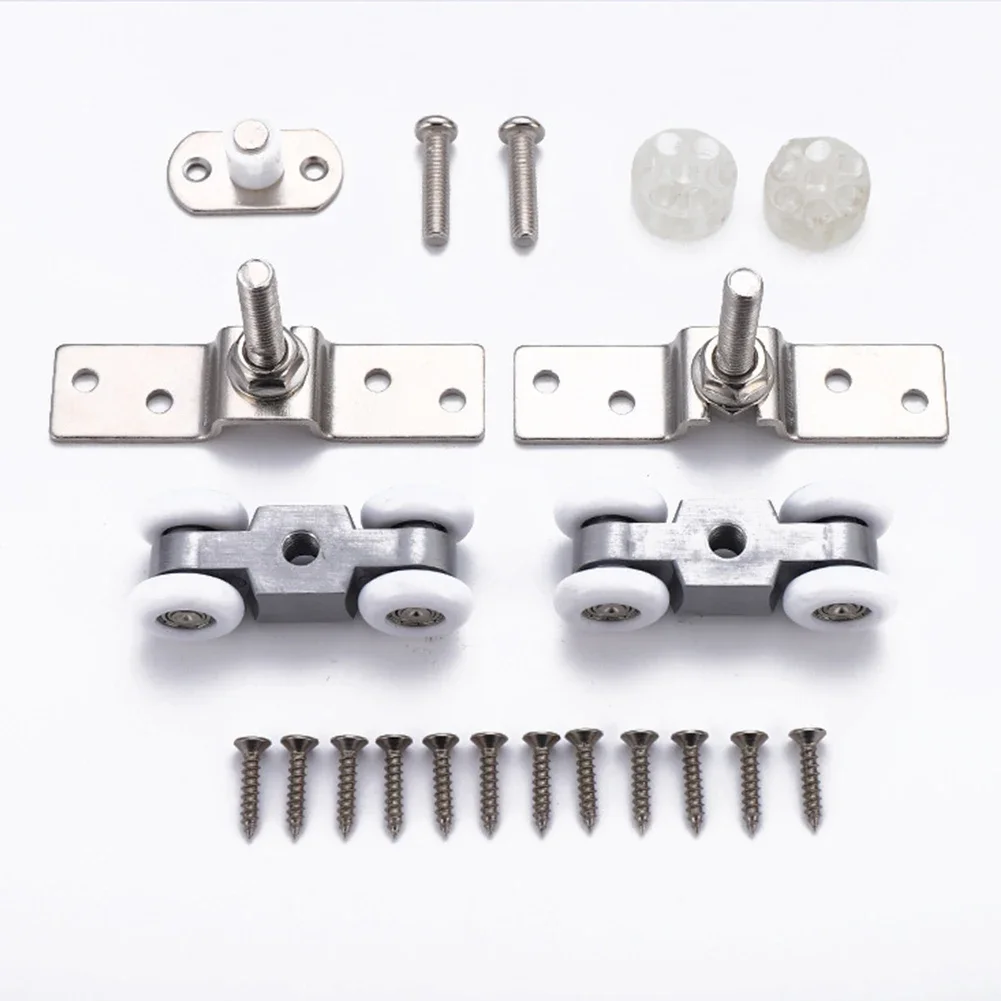 Description Picture 3 of item1 Pair Door Pulley Track Rail Hanging Pulley Glass Door Guide Mute Push And Pull Stainless Steel Wheel Sliding Door Pulley