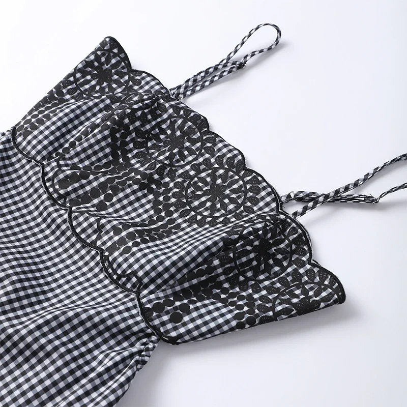 Vestido largo elegante con bordado calado para mujer, vestido largo sin mangas a cuadros, elegante, para primavera y verano, nuevo estilo urbano