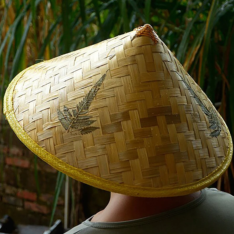Chinese Retro Bamboo Rattan Fisherman Hat Handmade Weave Straw Bucket Hat Tourism Rain Dance Props Cone Fishing Sunshade