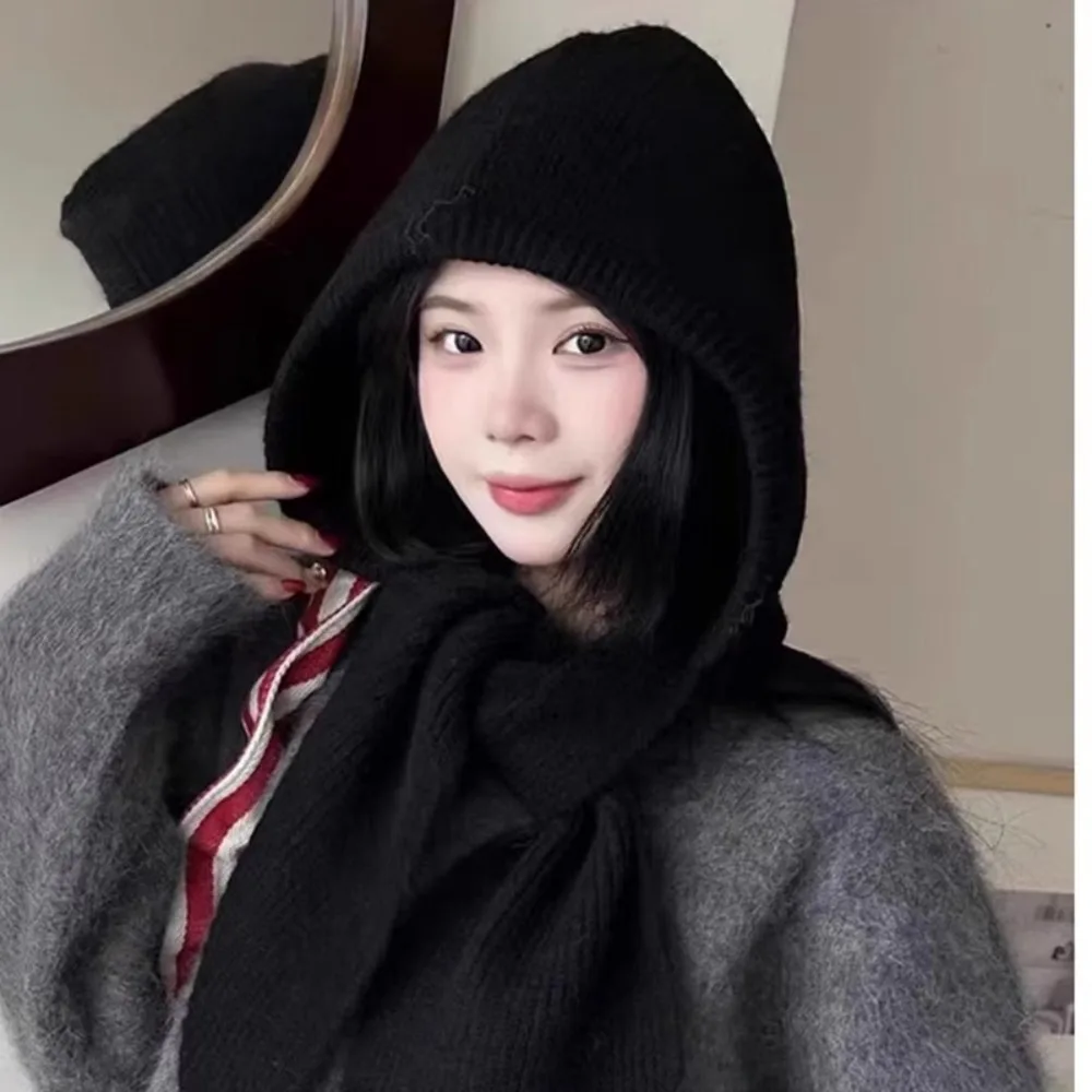 Fashion Knitted Winter Balaclava Y2K Style One-Piece Thickened Ear Protection Cap Hooded Hat Winter Accessories Ski Beanie