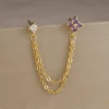 Boucles d'oreilles carrées suspendues en acier inoxydable, 2 pièces, pierre d'anniversaire de décembre, chaîne en zircone cubique, fleur, bijoux de perçage