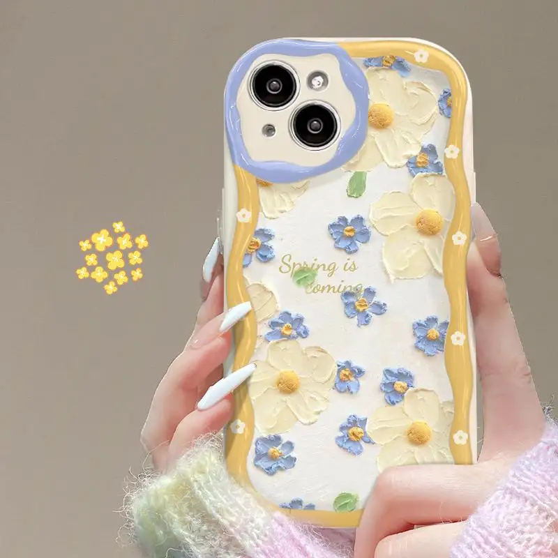Floral Cream Wavy Edge Phone Case Cover