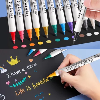 Woomer 12 colori pennarelli per vernice acrilica a doppia punta inchiostro permanente a base d'acqua vibrante ad asciugatura rapida per tela legno di roccia artigianato fai da te 1