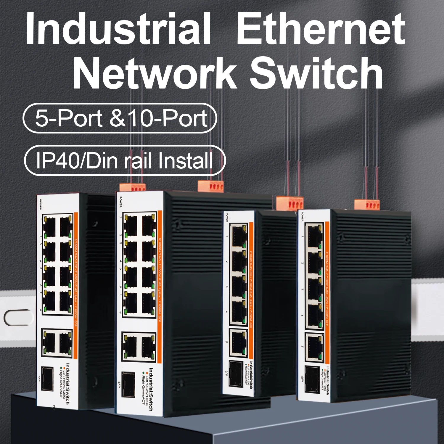 

Gigabit Industrial Ethernet Switch PoE/Non-PoE 1000Mbps Unmanaged Network Switches 5 Port 10 Ports IP40 -40 to 80°C DIN Rail