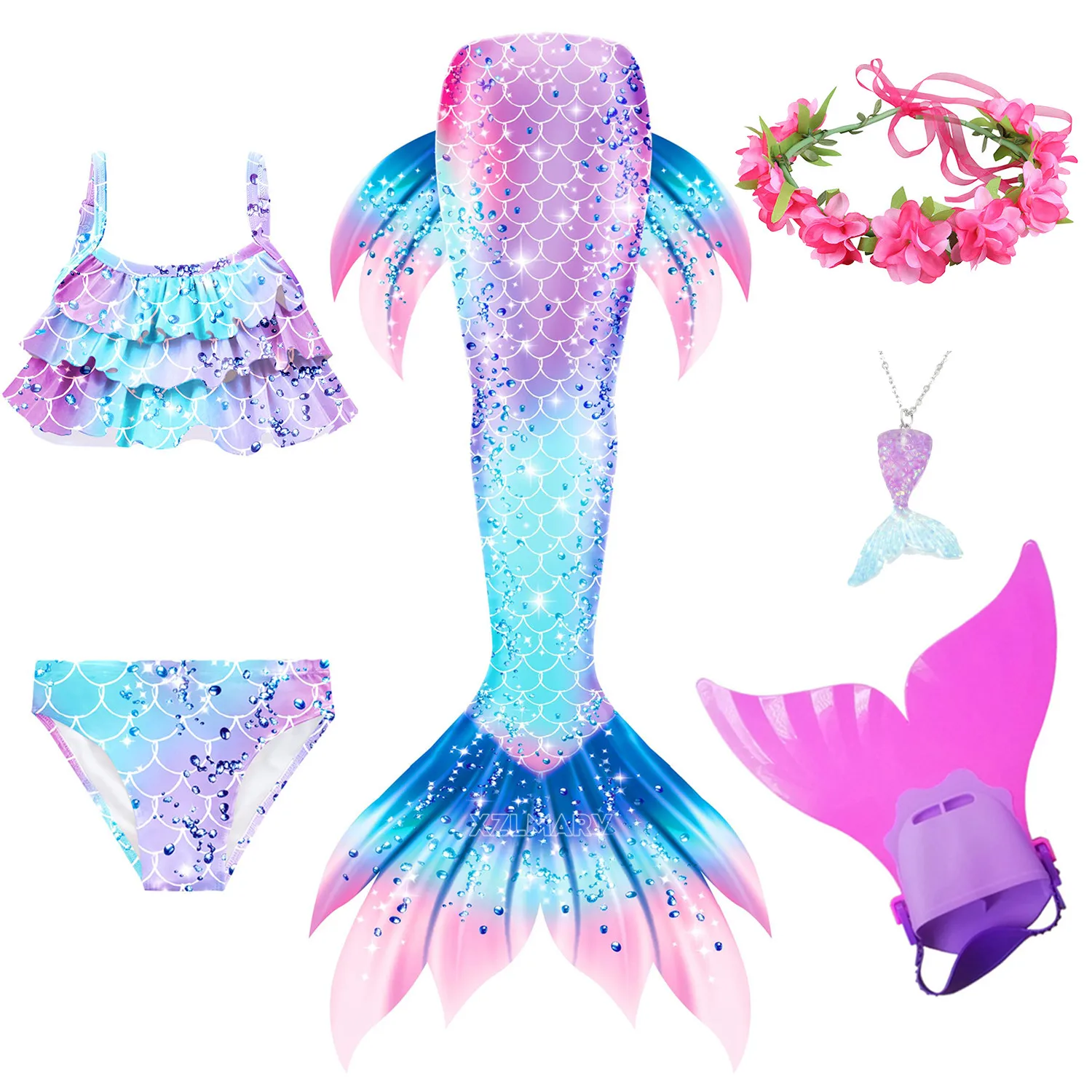 Mermaid Costume Mermaid Tail for Girls Kid Swimsuit Children the Little Mermaid Costume Cosplay Beach Pool Clothes Bathing Suit for Swimming