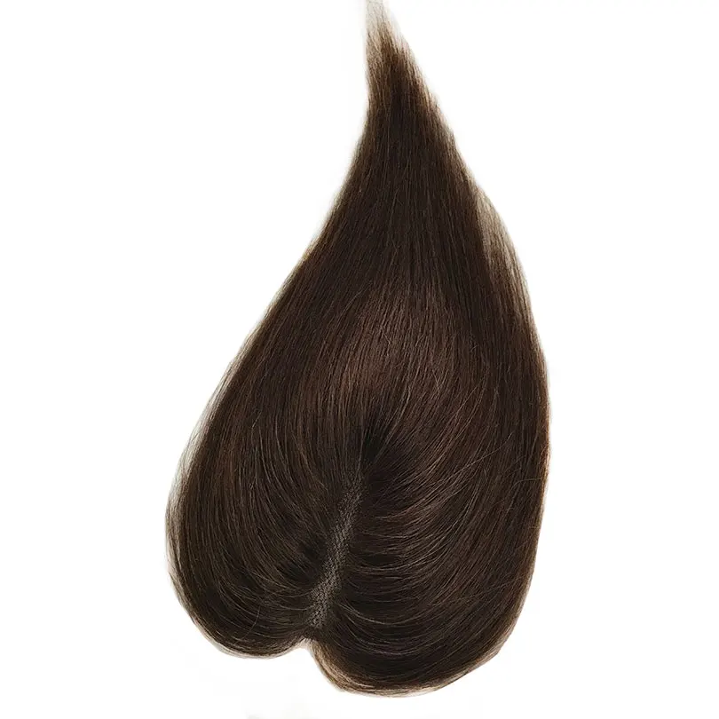 여성용 천연 색상 레이스 토퍼, 스트레이트 인모 조각, 3 클립, 다크 브라운 색상, 25cm 토피, 10 인치, 8x11cm