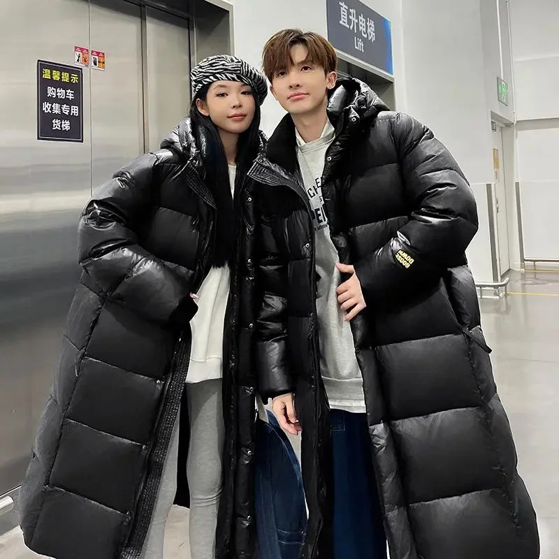 

High quality Winter Jackets Men's Down Jacket Midi Long Bright Hooded Super Thick 90% White Duck Coat Men and Women Clothes