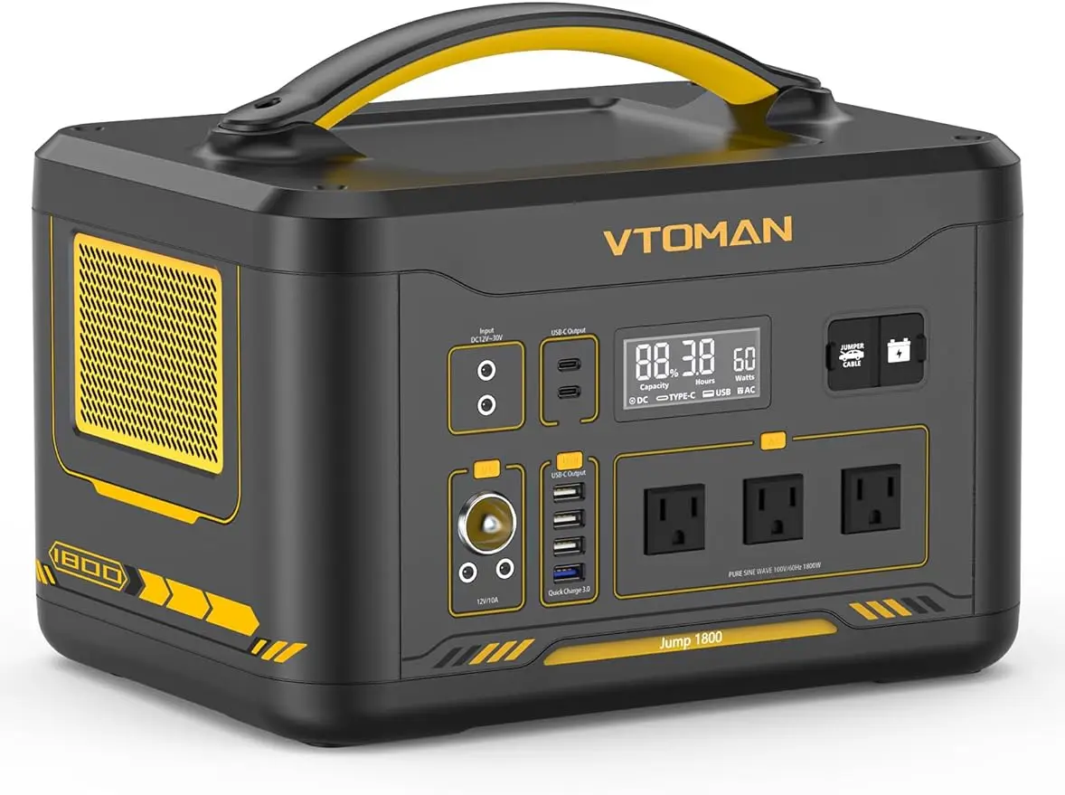 

Battery Powered Generator with 3x Pure Sine Wave 1800W (Surge to 3600W) AC Outlets, 3x Regulated 12V/10A DC, Dual PD 100W