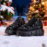 2025 New Brand Punk Style Women Shoes Lace-up heel height 6CM Platform Shoes Woman Rock Boots Metal Decor Woman Sneakers - Image 2