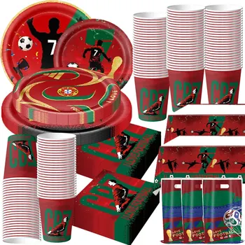 2026 Football Birthday Decoration Set Tableware Paper Plate Cup Napkin Tablecloth Gift Bag Soccer Birthday Party Supplies Favors 1