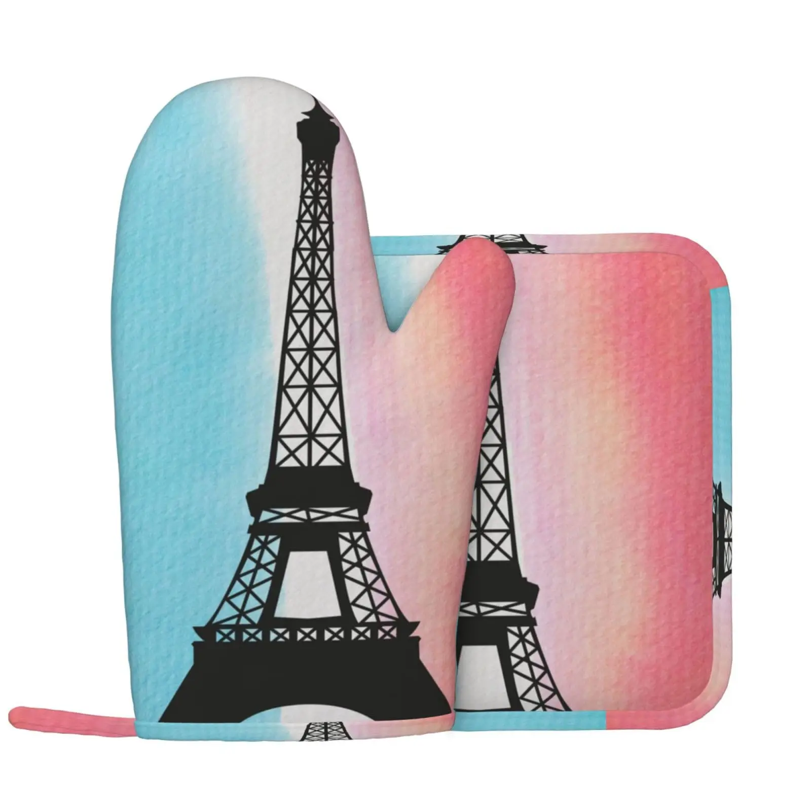 

Eiffel Tower Oven Mitts and Pot Holders Sets Paris Kitchen Glove Holder Heat Resistant Kitchen Mittens for BBQ Baking Grilling