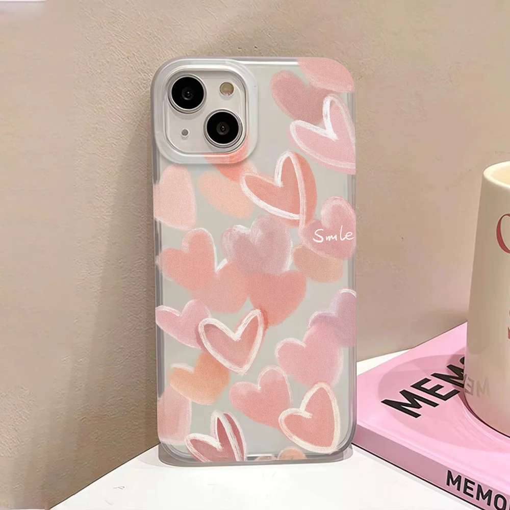 Pink Love Heart Soft Shockproof Matte Translucent Phone Case Cover