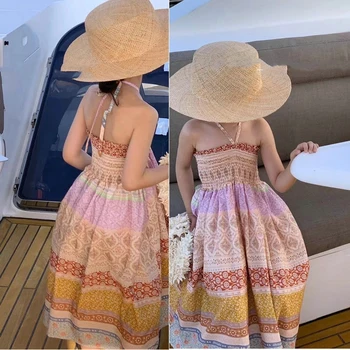 2024 New Summer Kids Girls Elastic Wrinkled Ethnic Style Camisole Dress Summer Holiday Beach Long Dress 1