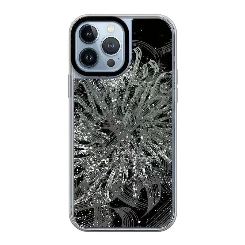 

Fireworks Transparent Border Silver Quicksand Phone Case Cover for IPhone 11 12 13 14 15 Pro Max Case for IPhone 15 Pro Max