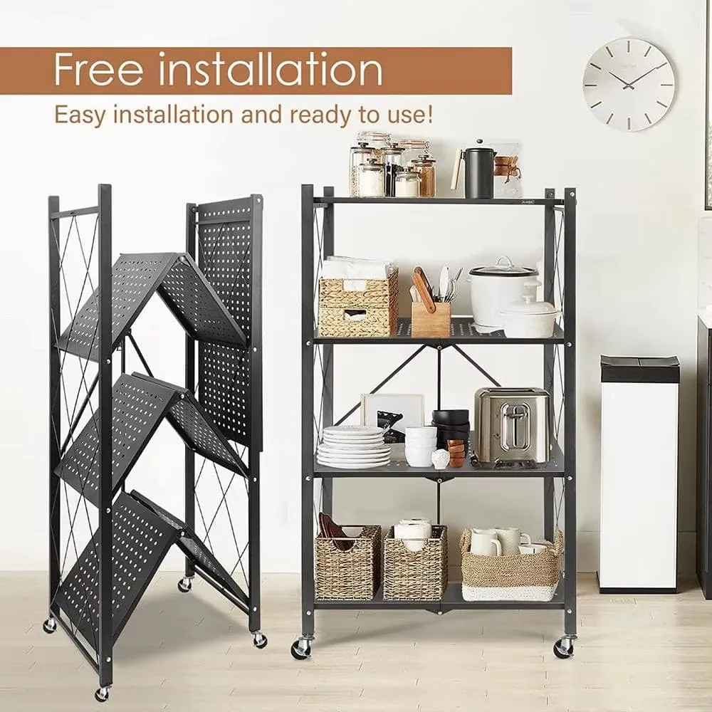Foldable Installation-Free Shelves Kitchen Storage Rack Large Iron Frame Trolley Outdoor Flower Stand Mobile Cart Kids Bookshelf storage rack