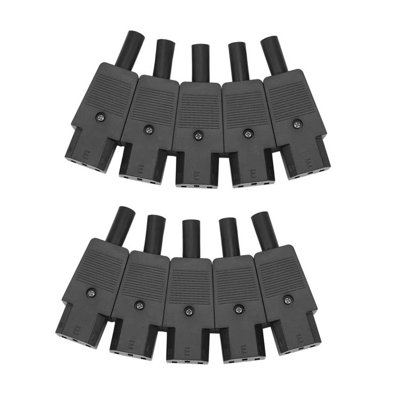 RISE-10PCS IEC 320 C13 Female Plug Adapter 3Pin Socket Power Cord Rewirable Connector