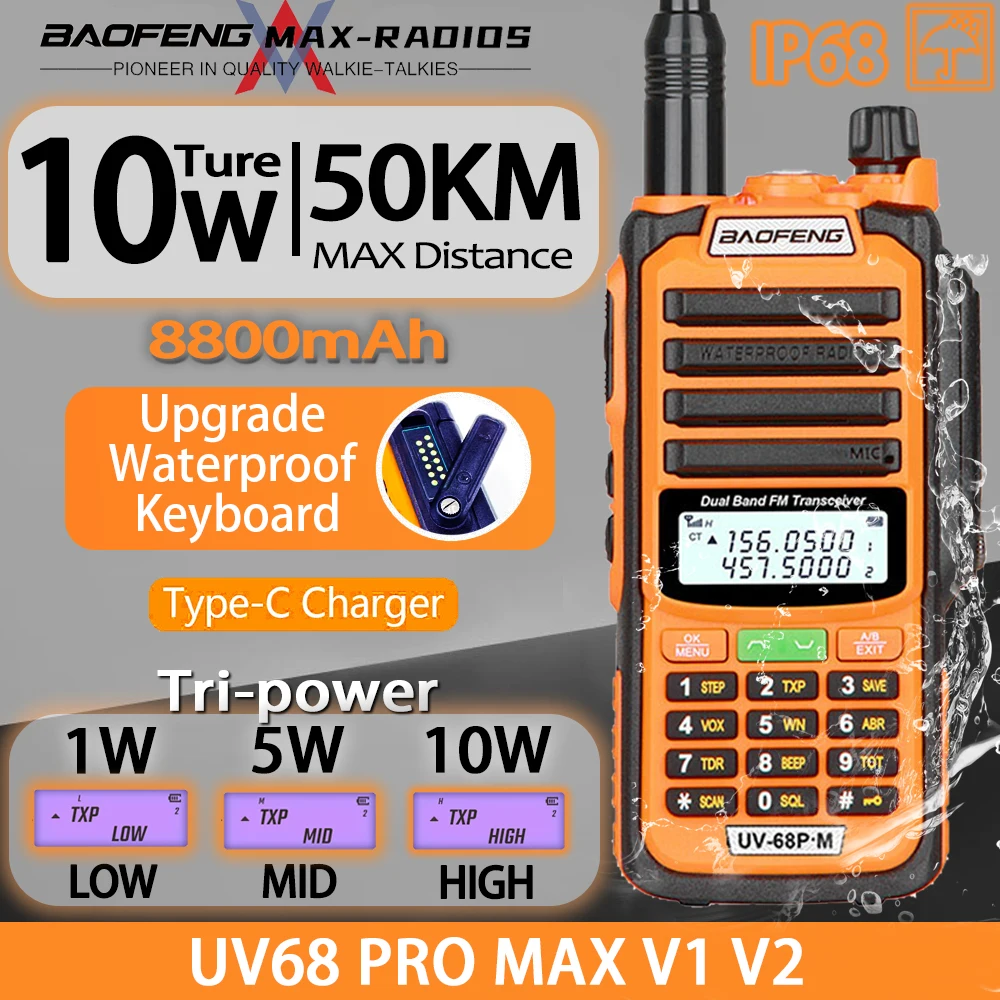 Baofeng walkie talkie impermeable de alta potencia, Radio Ham CB, UV68