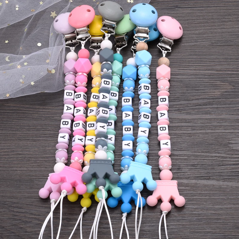 Baby Personalized Name Pacifier Clips Silicone Pacifier Chains Handmade Toddler Teether Teething Chain Nipple Clip Chew Toys 3