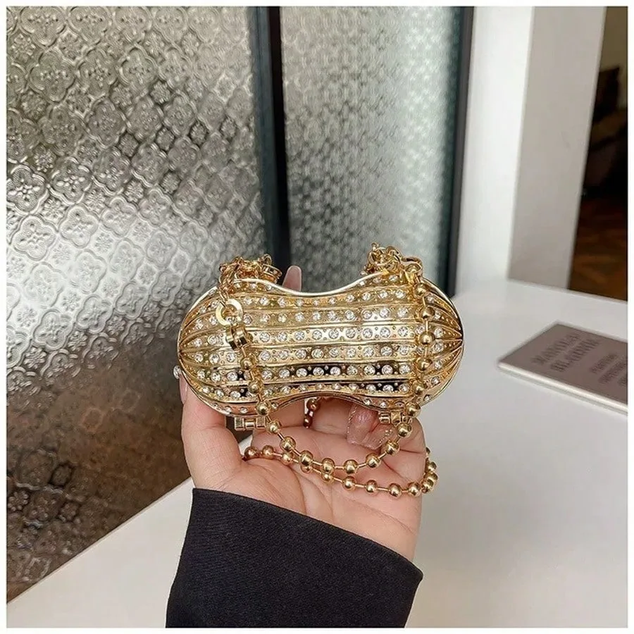 2025 New Peanut Mini Lipstick Crossbody Bag Women's Chain Strap Shoulder Bags Cute Peanut Shaped Mini Purse For Daily Party Use