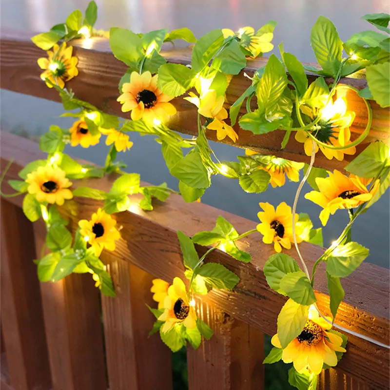 

10M 100led Solar Artificial Sunflower Rose String Light Garland Fairy String Lights Green Leaf Vine Light for Garden Party Decor