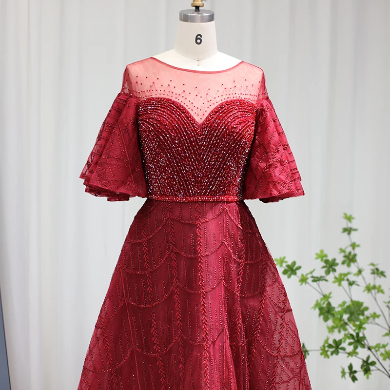 Sd2b17ddfb6c74d5d97eb4a8ab739de56C Luxury Dubai Pink Evening Dresses for Women Wedding Party Flare Sleeves Burgundy Arabic Plus Size Formal Gowns Mallzona