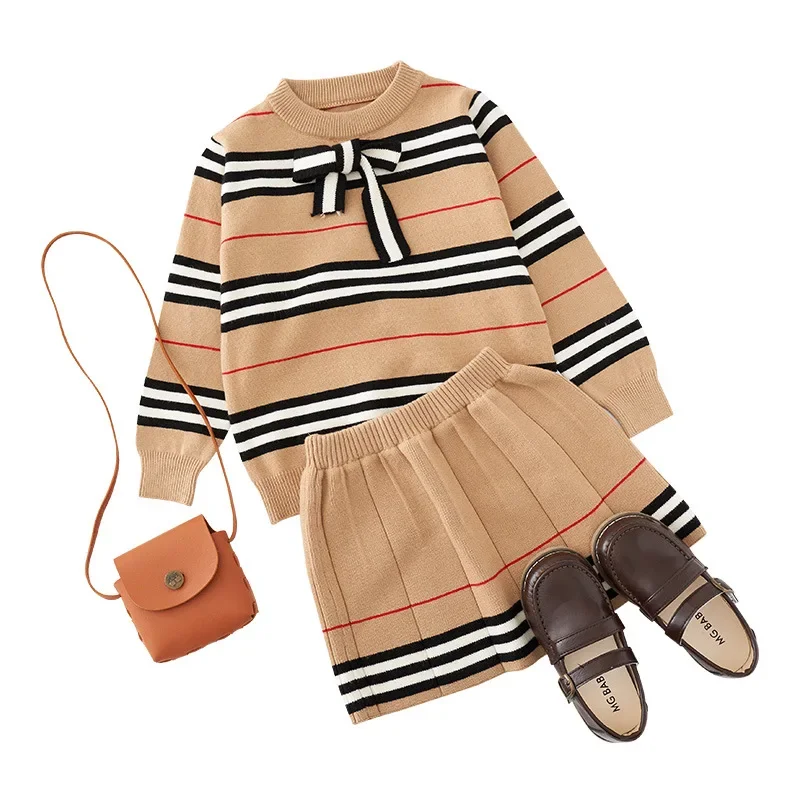 Spring Autumn Girls 2 Pieces Knitted Suit Top + skirt Fall Sets kids clothing set girls clothing set