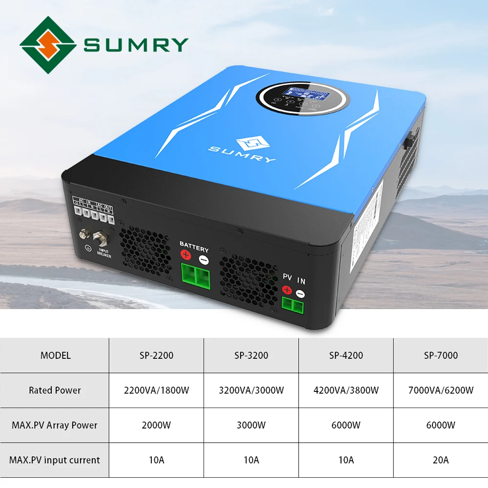 SUMRY SP 3kw 3.8kw 6.2kw Hybrid Solar inverter MPPT Pure Sine Wave 24V to  220v 80A Solar power AC inverter