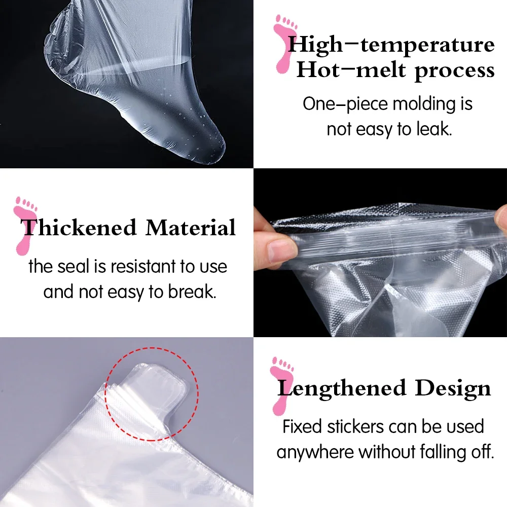 100Pcs Transprent Disposable Foot Bags Detox SPA Covers PE Plastic Foot Film Prevent Infection Chapped Feet Care Pedicure Tools 3