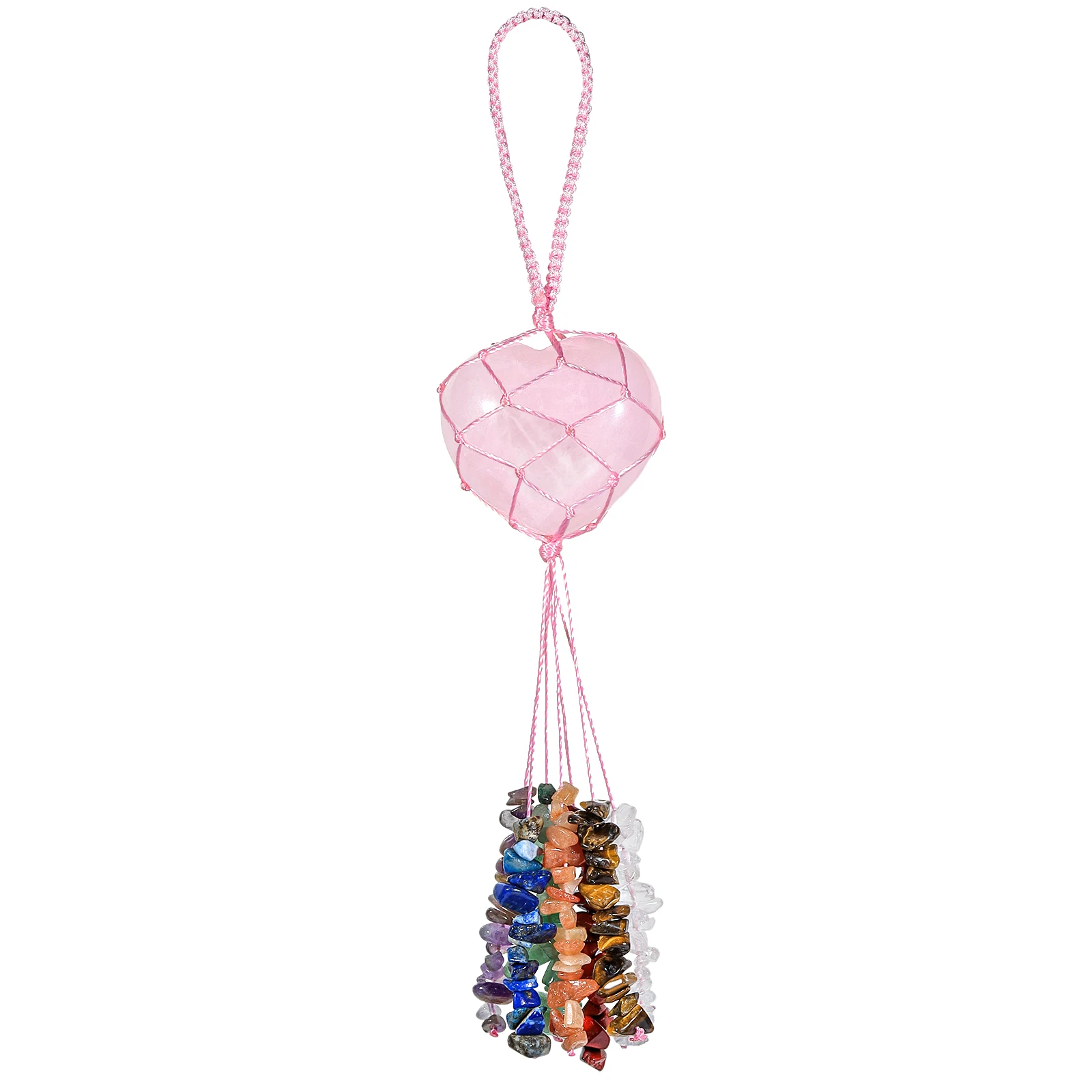 Love Heart Shape Hanging Ornaments 7 Chakra Healing Stones Tumbled Gemstones Crystal Tassels For Car & Home Decoration